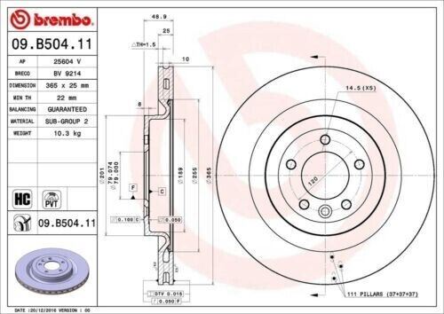 New Brembo Disc Brake Rotor 09.B504.11 fits 2013-2018 Land Rover Range Rover