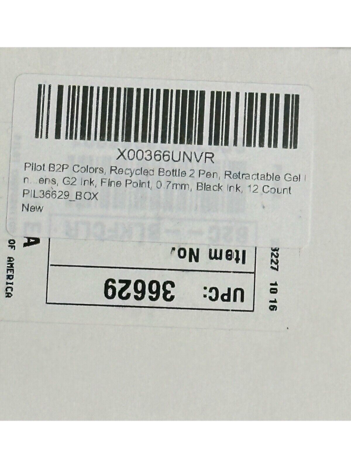 Pilot B2P Pen 36629, Bottle 2 Pen, Black Gel Ink, 0.7 Fine Rollerball, Box of 12