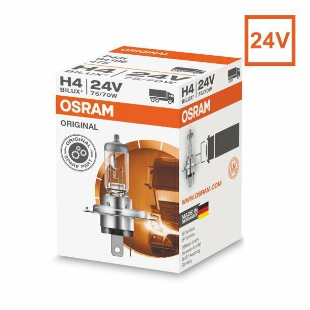 Osram Halogen Headlight Lamps For Trucks, H4 24V, Case of 90 Bulbs