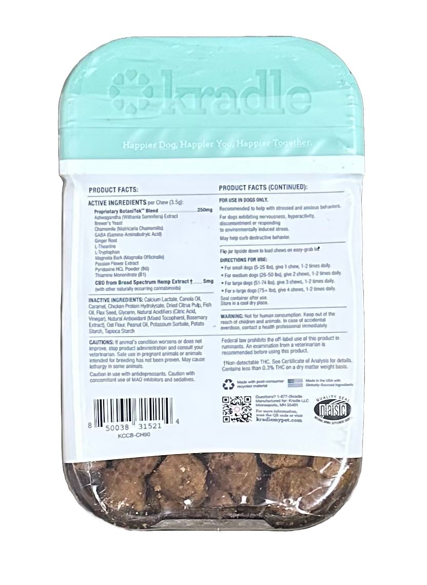 Calming Soft Dog Chews by Kradle Chicken Flavor Case of 3 - 90 Piece Chew Packs