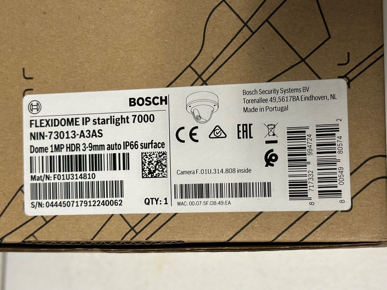 Bosch NIN-73013-A3AS Flexidome IP Starlight 7000 VR 1MP HDR 3-9mm auto IP66 Dome Case of 4