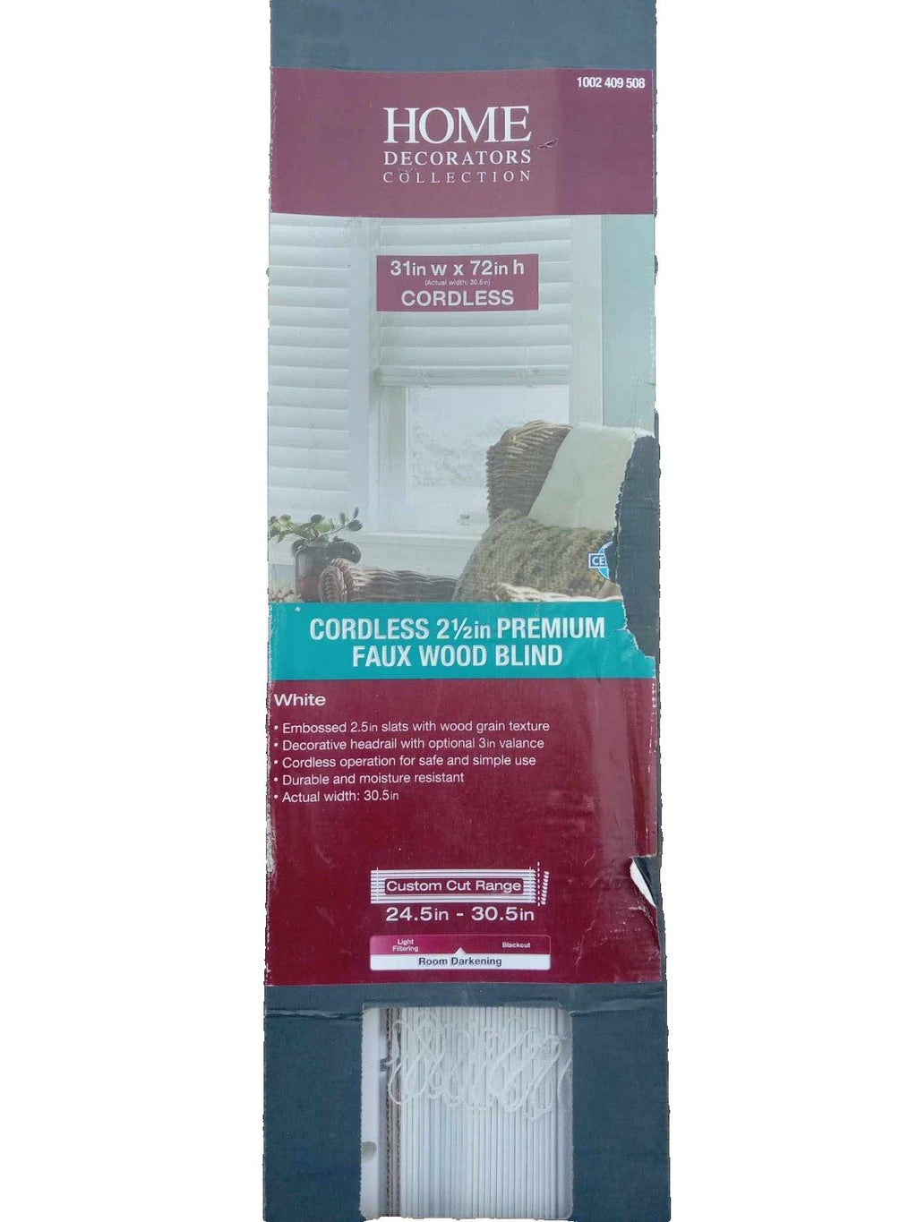 White Cordless Premium Faux Wood blinds with 2.5 in. Slats 1002409508