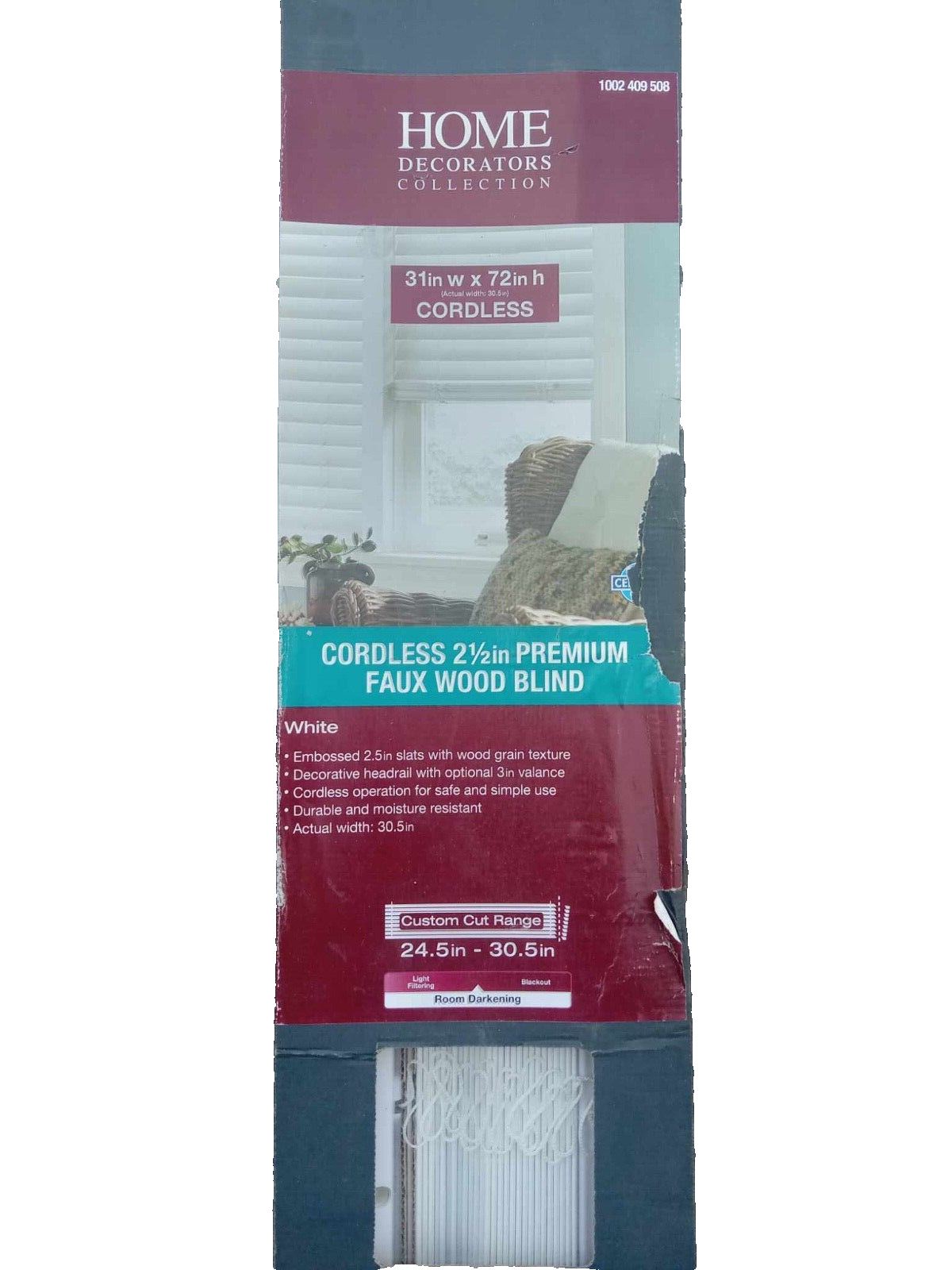 White Cordless Premium Faux Wood blinds with 2.5 in. Slats 1002409508