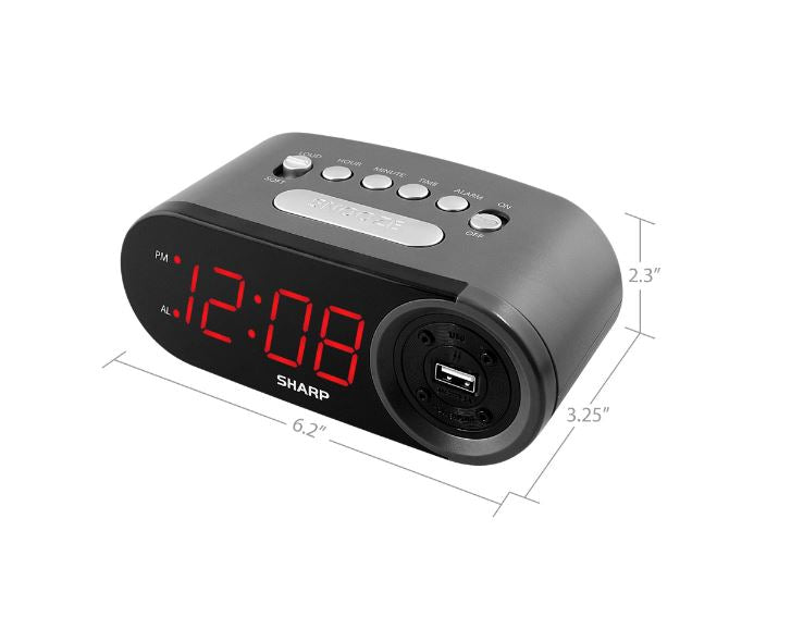 Sharp Digital Alarm Clock, 2 AMP High-Speed USB Charging Port