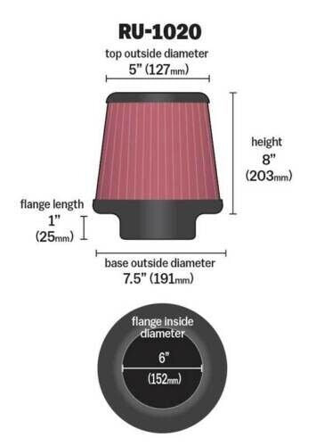 RU-1020 K&N Performance Universal Clamp-on Air Filter