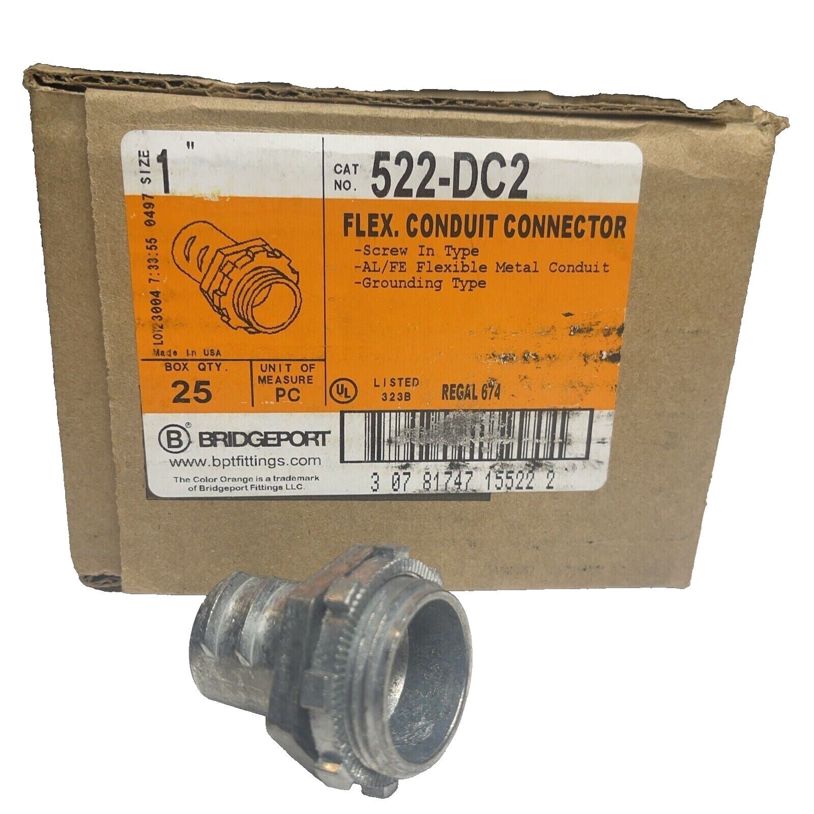 Bridgeport 1 in Flex Conduit Connectors, Screw-In Flex Connector 522-DC2 25 pack