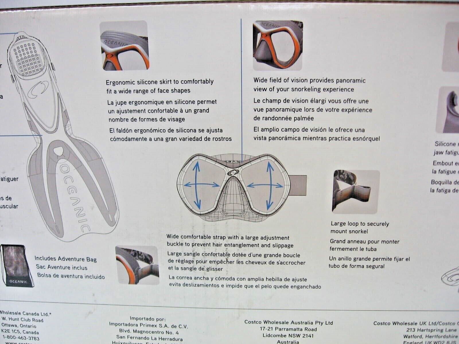 Oceanic Adult Snorkeling Set L/XL White w/Orange Trim Goggles & Fins 2622091