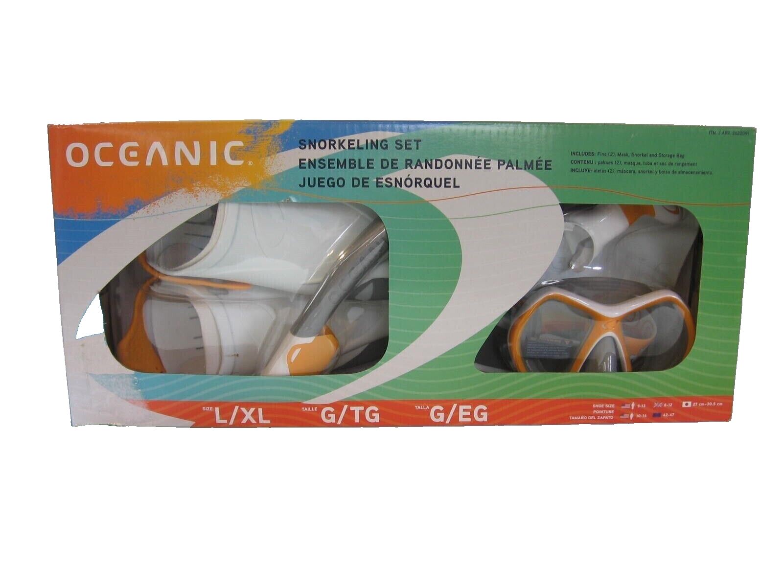 Oceanic Adult Snorkeling Set L/XL White w/Orange Trim Goggles & Fins 2622091