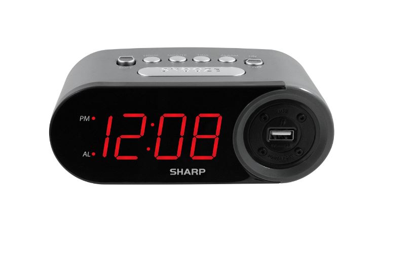 Sharp Digital Alarm Clock, 2 AMP High-Speed USB Charging Port