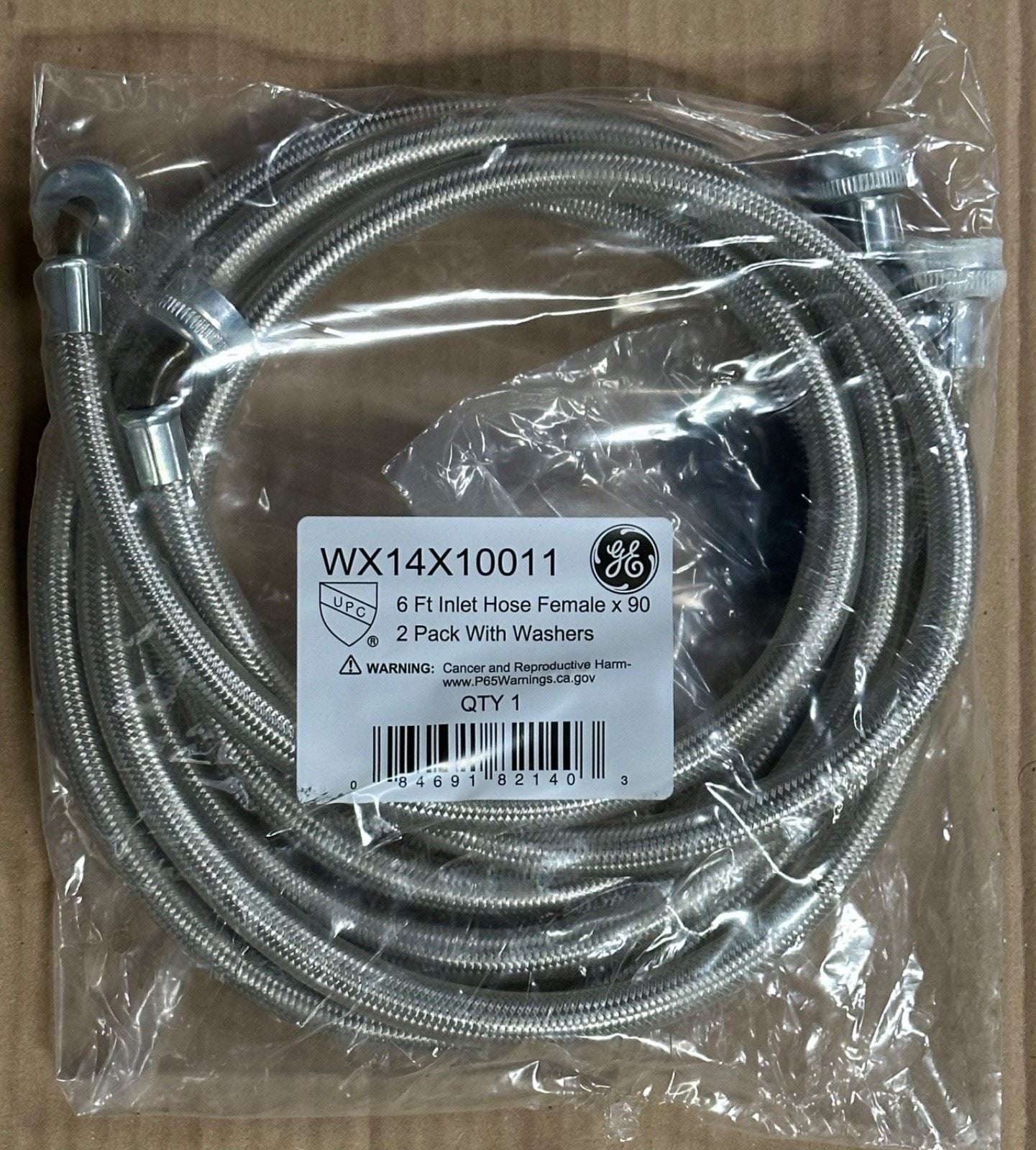 OEM | GE Washer Hose 6 Ft. Stainless Steel Pack of 2 with Washers 90 Degree Bend