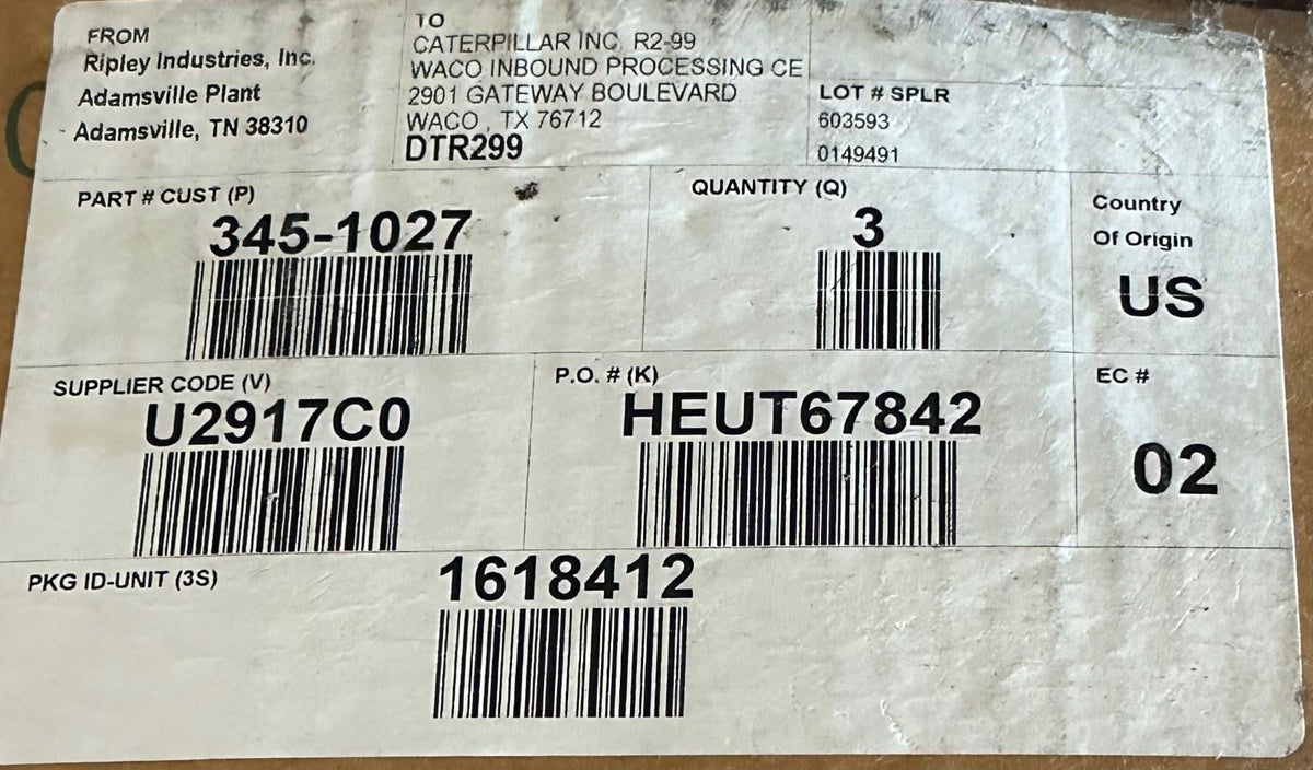 New OEM Caterpillar CAT 345-1027 Water After Cooler Tube Pipe 3451027 Engine