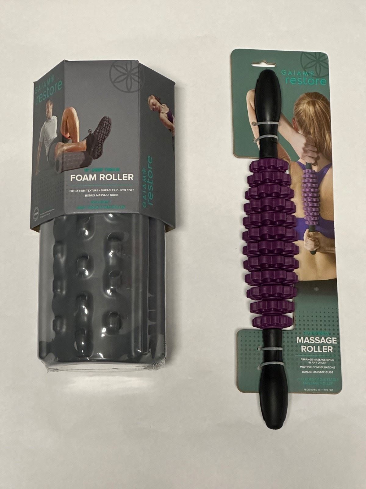 Gaiam Restore 5pc Recovery Kit Posture Corrector Foam Roller Massagers Hand Tool