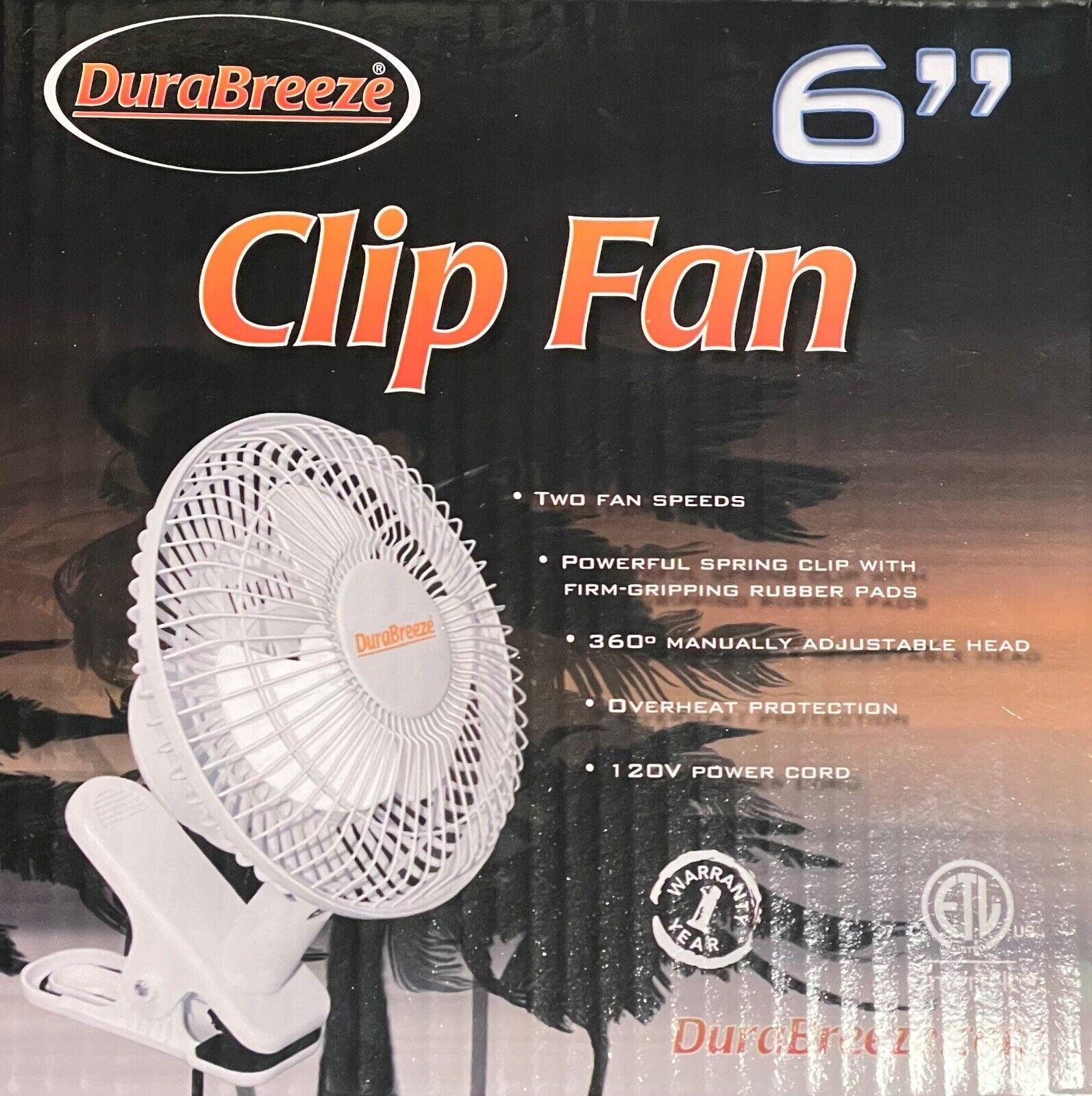 New 6-Inch Clip Fan 2-Speed Fan Manually Adjustable 360° by Durabreeze