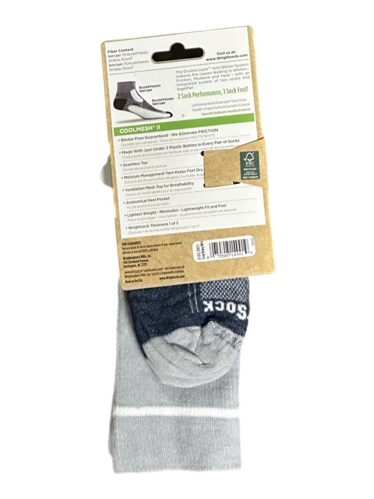 New Pair of Double Layer Anti-Blister Socks Wrightsock Unisex M 8.5-12 W 9.5- 11