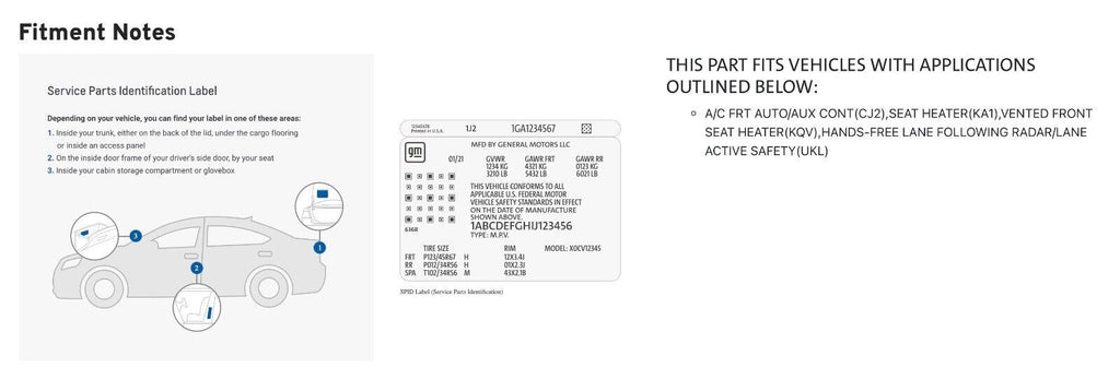 GM Genuine Parts Heater and Air Conditioning User Interface Control 85135877