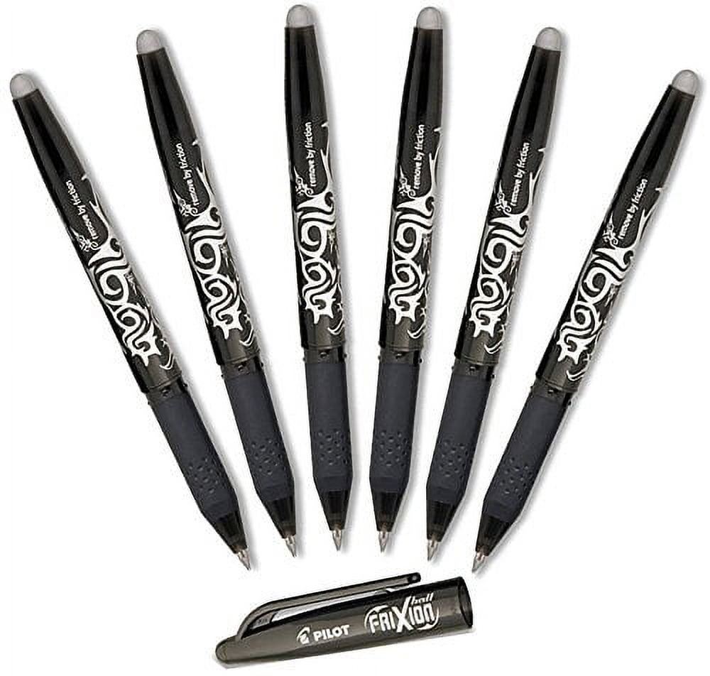 Pilot FriXion Ball 0.7mm Erasable Gel Pens, Fine Point, Black Ink, Pack Of 6