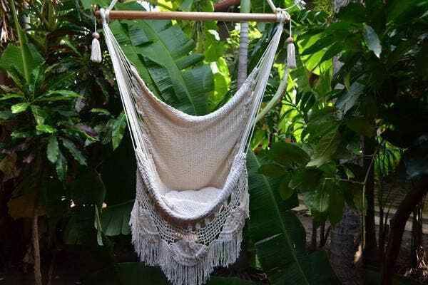Handmade Macramé Hanging Hammock Chair in Off-White