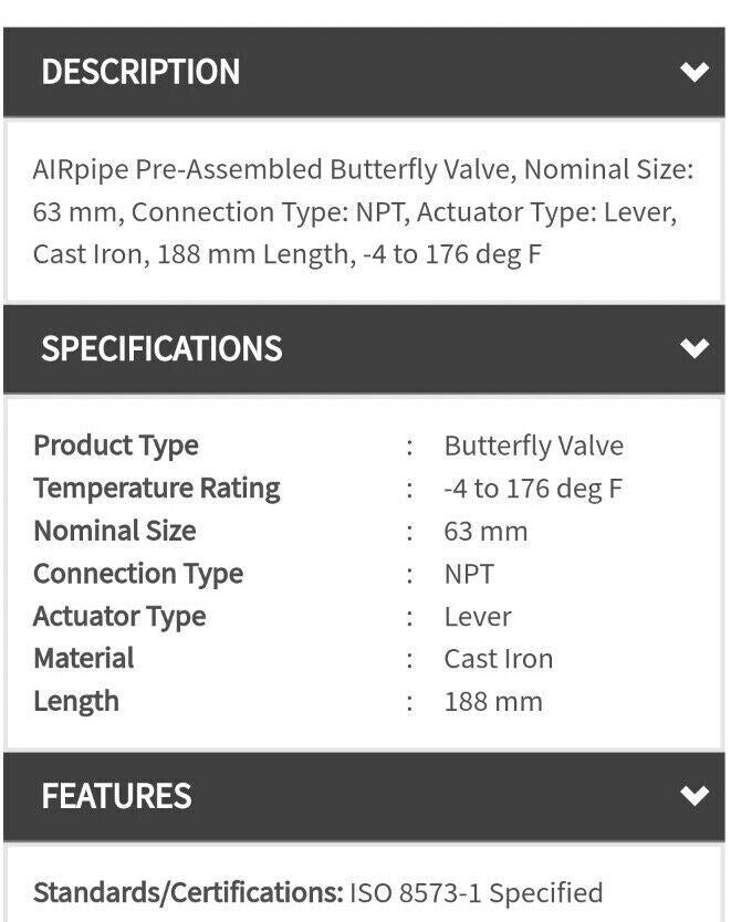 AIRpipe 6051 Cast Iron Pre-Assembled Butterfly Valve 30352070001