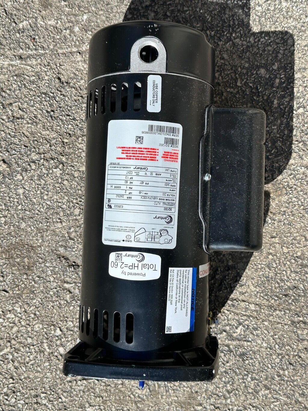 2 HP 3450 RPM 48Y Frame Square Flange 230V Pool Motor Century # SQ1202