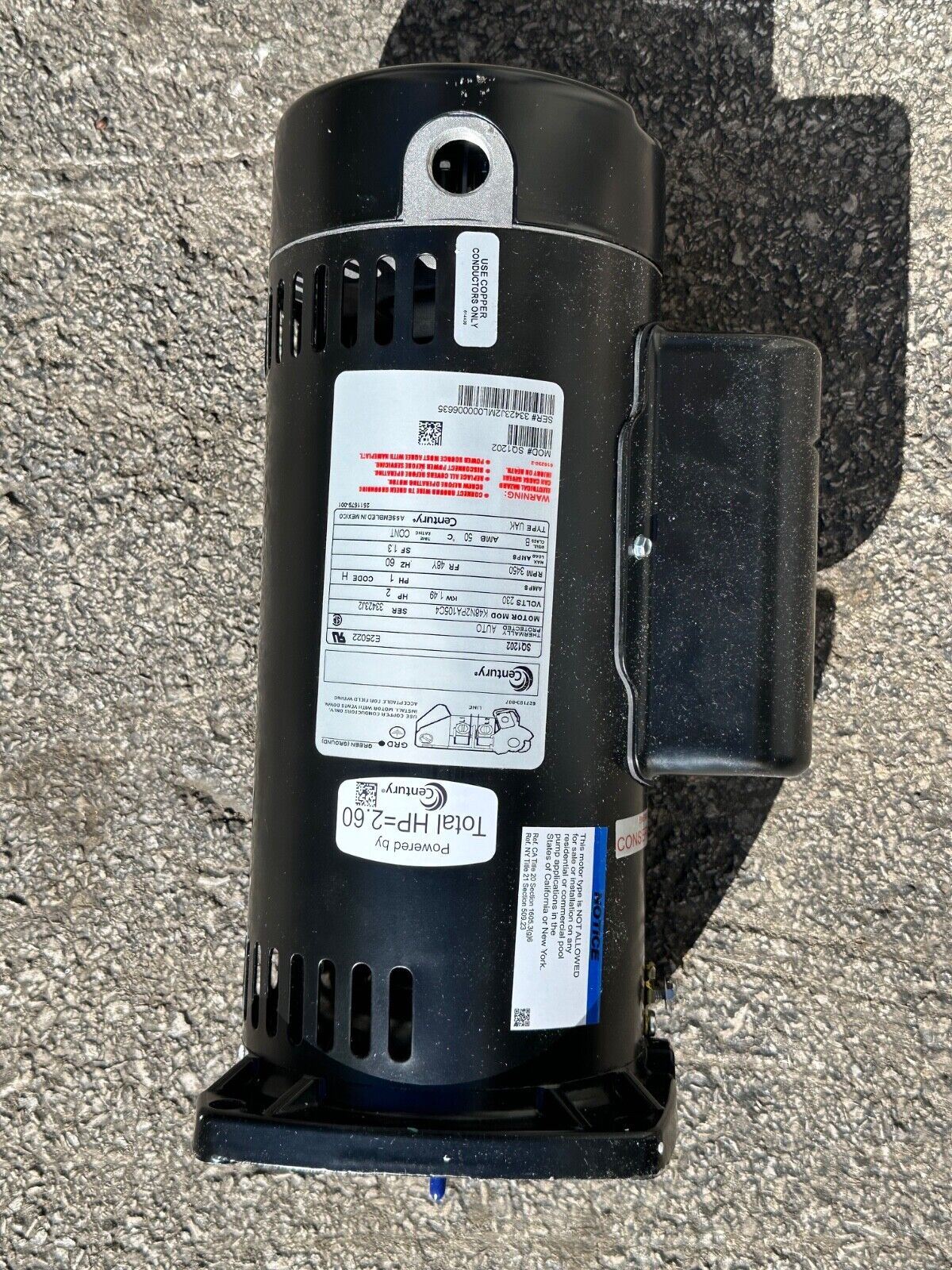 2 HP 3450 RPM 48Y Frame Square Flange 230V Pool Motor Century # SQ1202