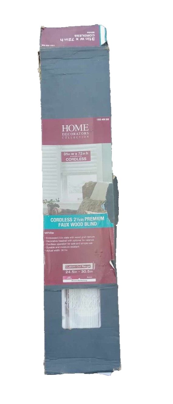 White Cordless Premium Faux Wood blinds with 2.5 in. Slats 1002409508