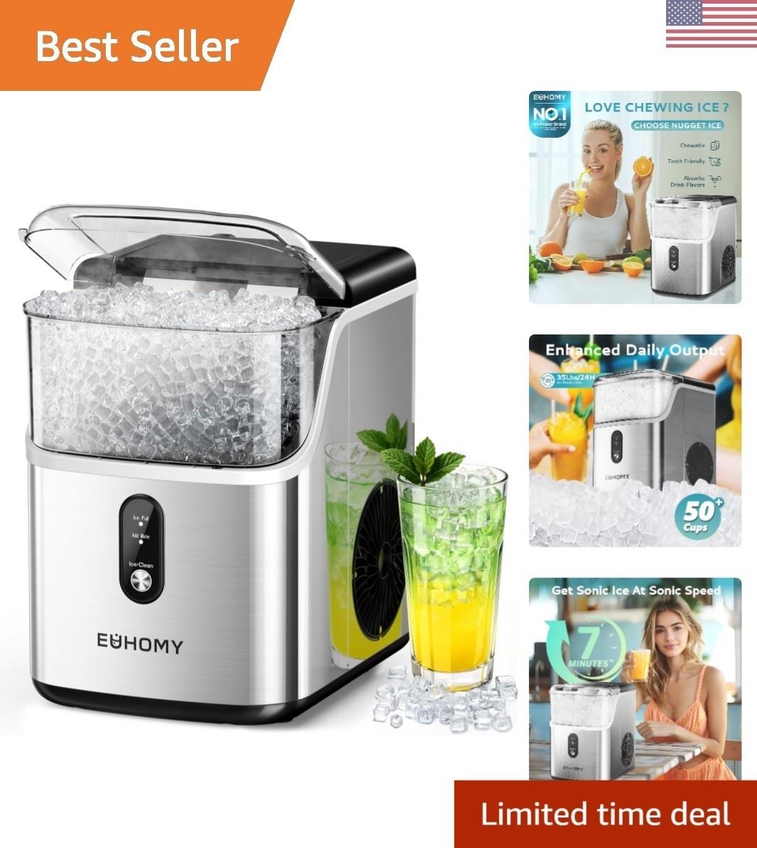 EUHOMY Ice Maker Includes Ice Scoop, Basket NEW 850052496845