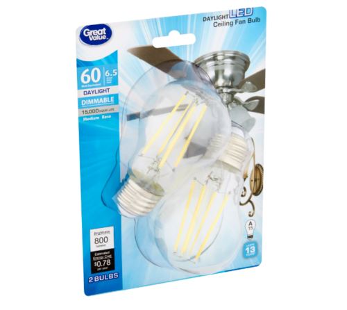New Great Value Led Ceiling Fan Bulbs 60W Daylight Case of 6 Bulbs