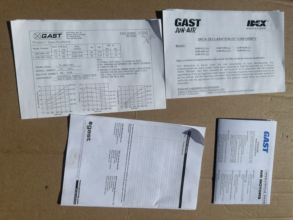 Gast 2AM-NRV-90 Air Motor 0.95 HP 3000 RPM Reversible Lubricated Pneumatic Motor