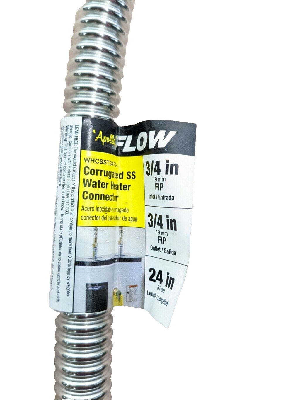 Apollo Corrugated Stainless Steel Water Heater Connector WGCSST34F24 Pack of 5