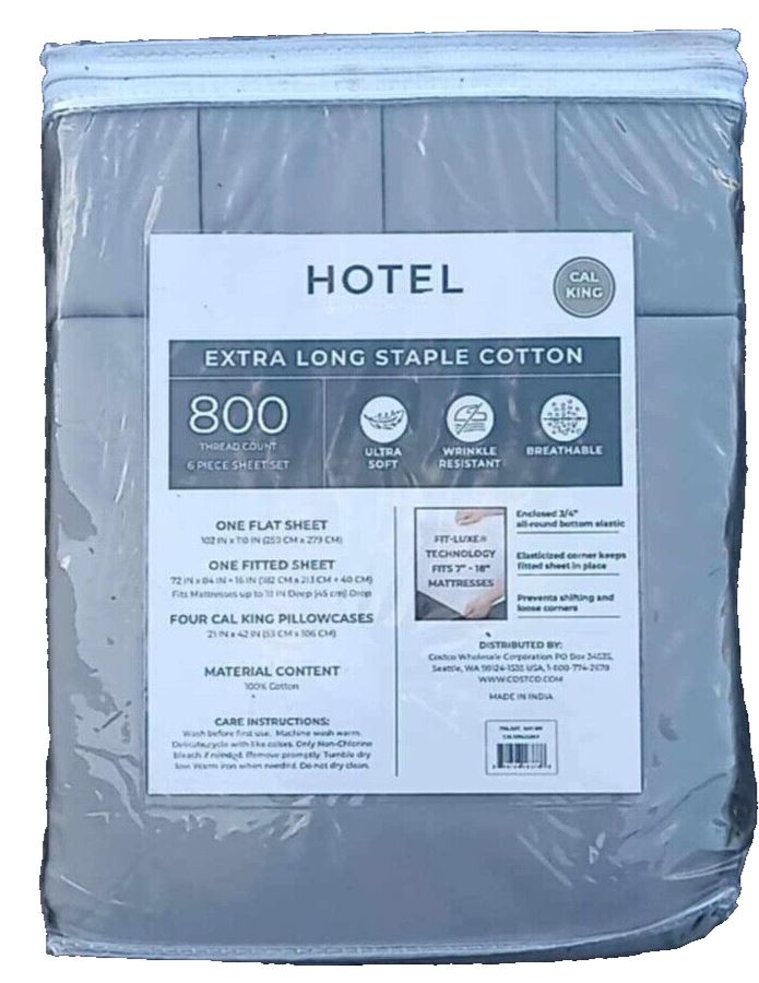 Hotel Signature 800 Thread Count Cotton 6pc Sheet Set Grey Cali King  1691389