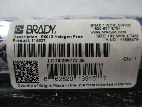 New Brady Thermal Transfer Printer Ribbon 114527