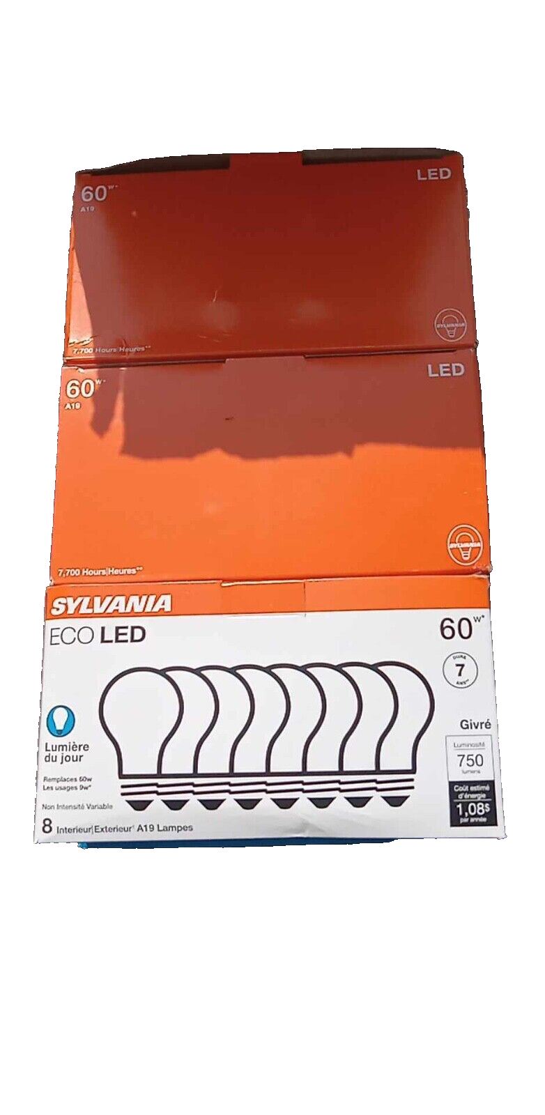 SYLVANIA ECO LED Light Bulb, 60W, 9W, 750 Lumens 3-8 Packs ecoled9a19f8507yvrp8
