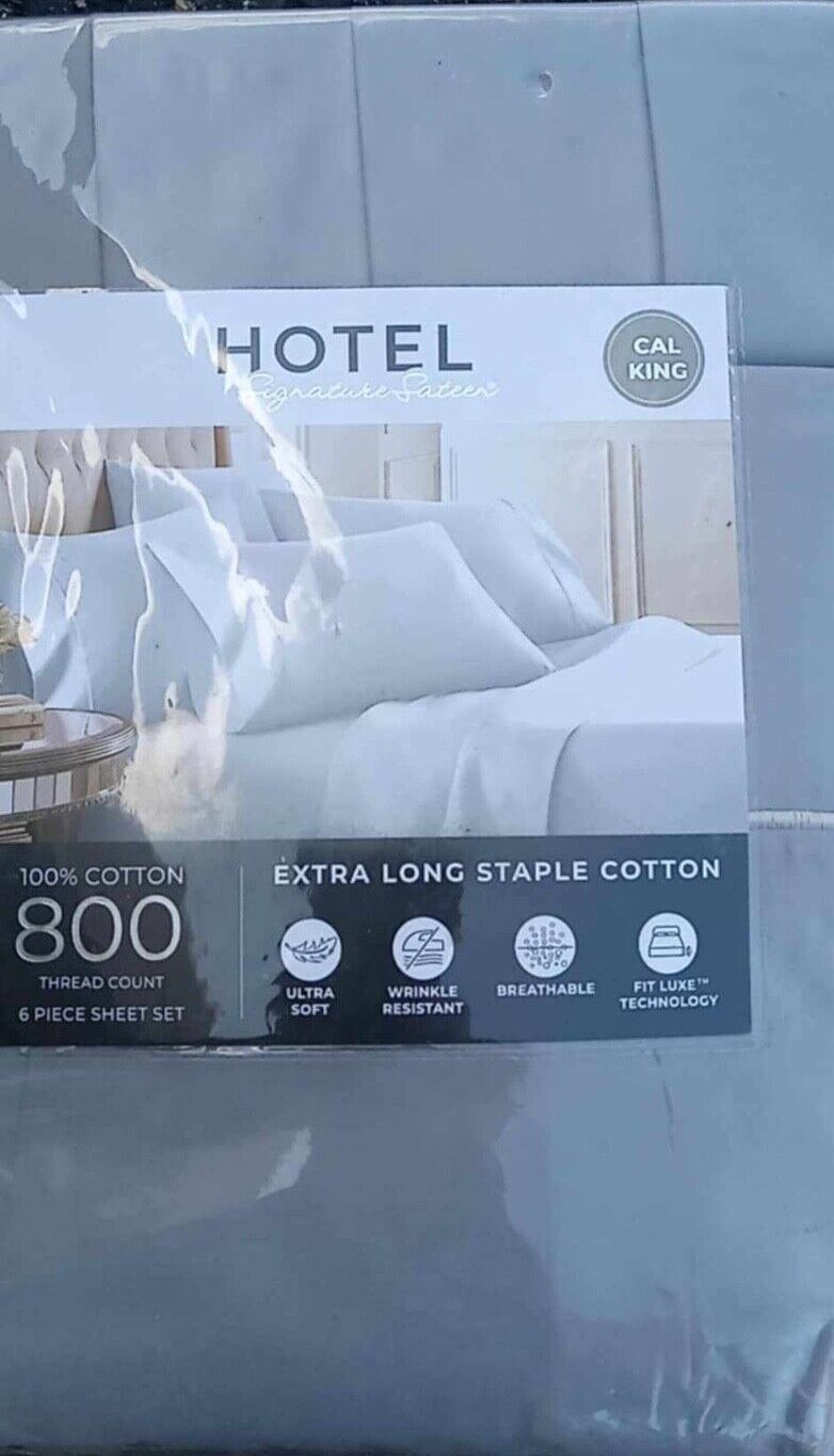 Hotel Signature 800 Thread Count Cotton 6pc Sheet Set Grey Cali King  1691389