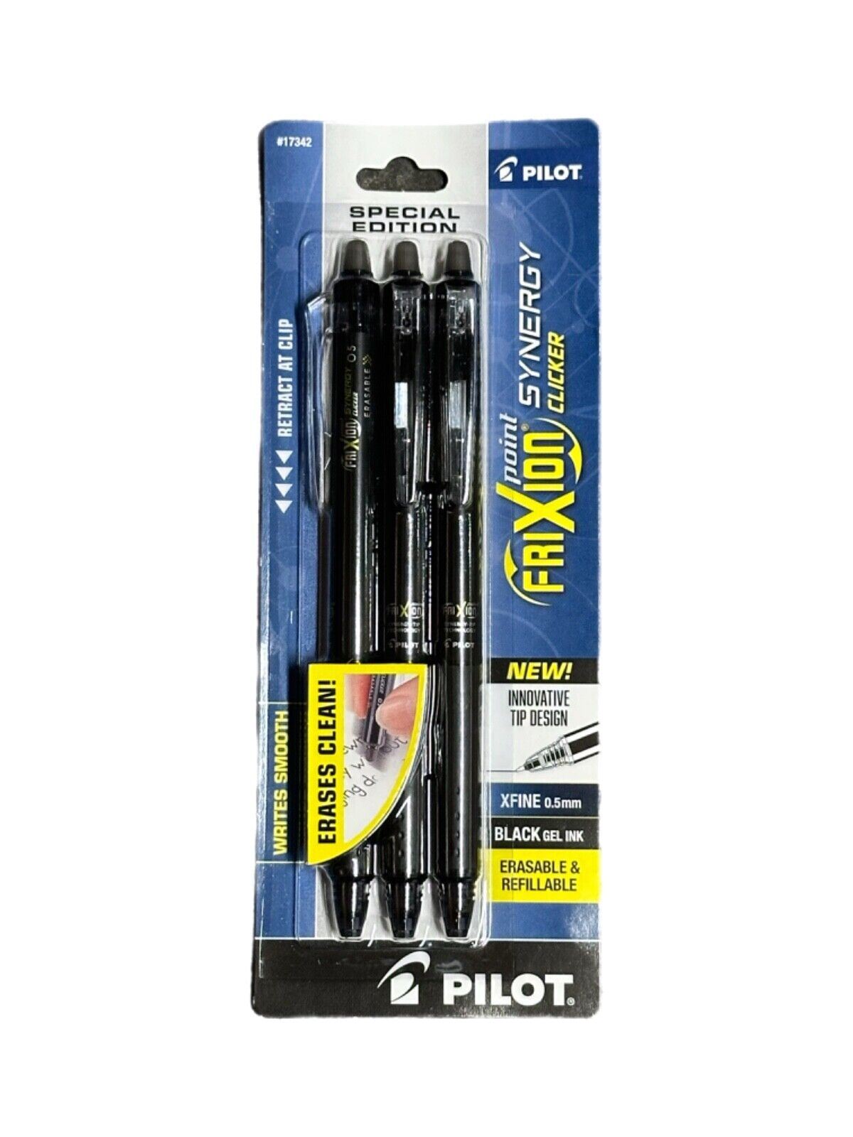 Pilot FriXion Synergy Clicker Erasable Extra Fine Pens 3/Pk-Black