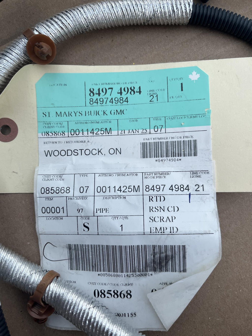 Genuine GM 84974984 DEF Injector Supply Pipe 3.0L Duramax Diesel