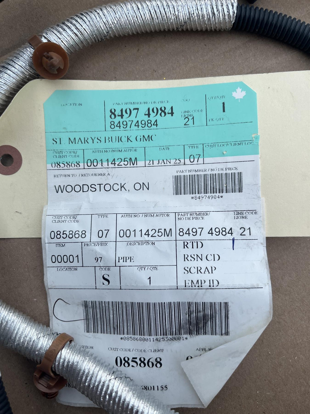 Genuine GM 84974984 DEF Injector Supply Pipe 3.0L Duramax Diesel