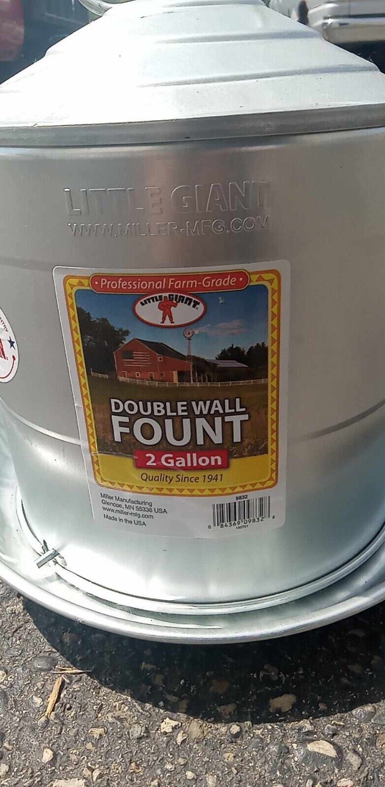 Little Giant 9832 Heavy-Duty Galvanized Double Wall Poultry Fountain 2 gal. 9832