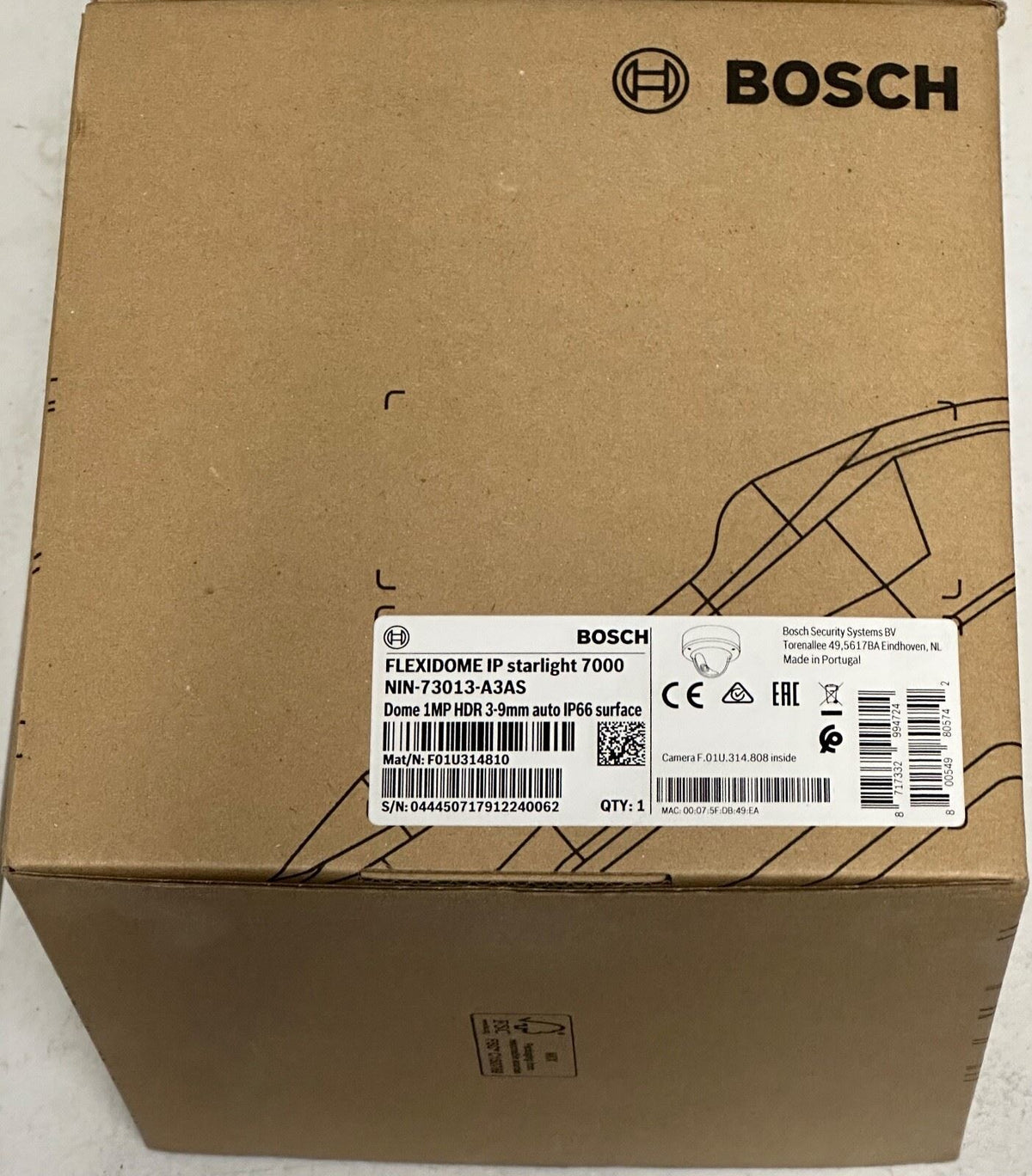Bosch NIN-73013-A3AS Flexidome IP Starlight 7000 VR 1MP HDR 3-9mm auto IP66 Dome Case of 4