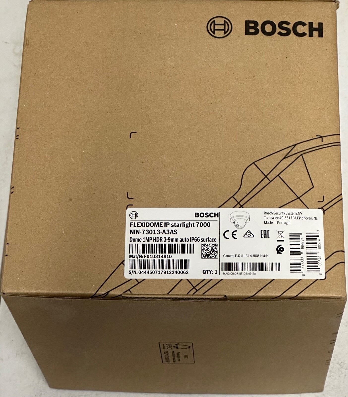 Bosch NIN-73013-A3AS Flexidome IP Starlight 7000 VR 1MP HDR 3-9mm auto IP66 Dome Case of 4