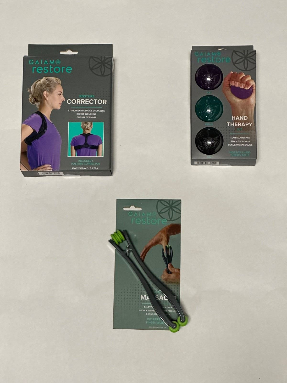 Gaiam Restore 5pc Recovery Kit Posture Corrector Foam Roller Massagers Hand Tool