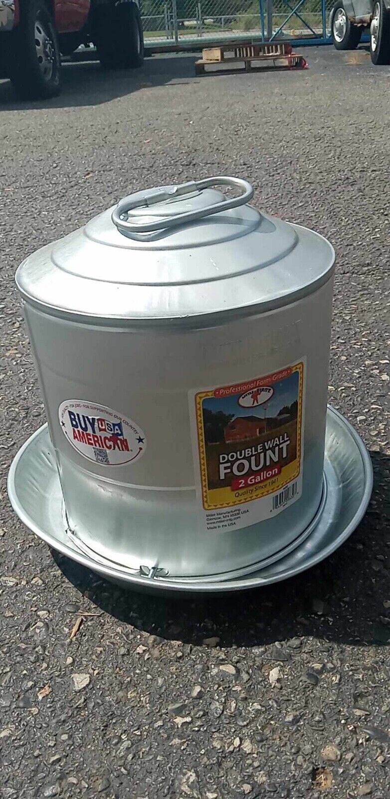 Little Giant 9832 Heavy-Duty Galvanized Double Wall Poultry Fountain 2 gal. 9832