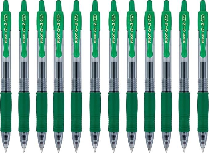 Pilot G2 Retractable Gel Pens, Bold Point, Green Ink, 1.0 mm, 12/Pack (31647)